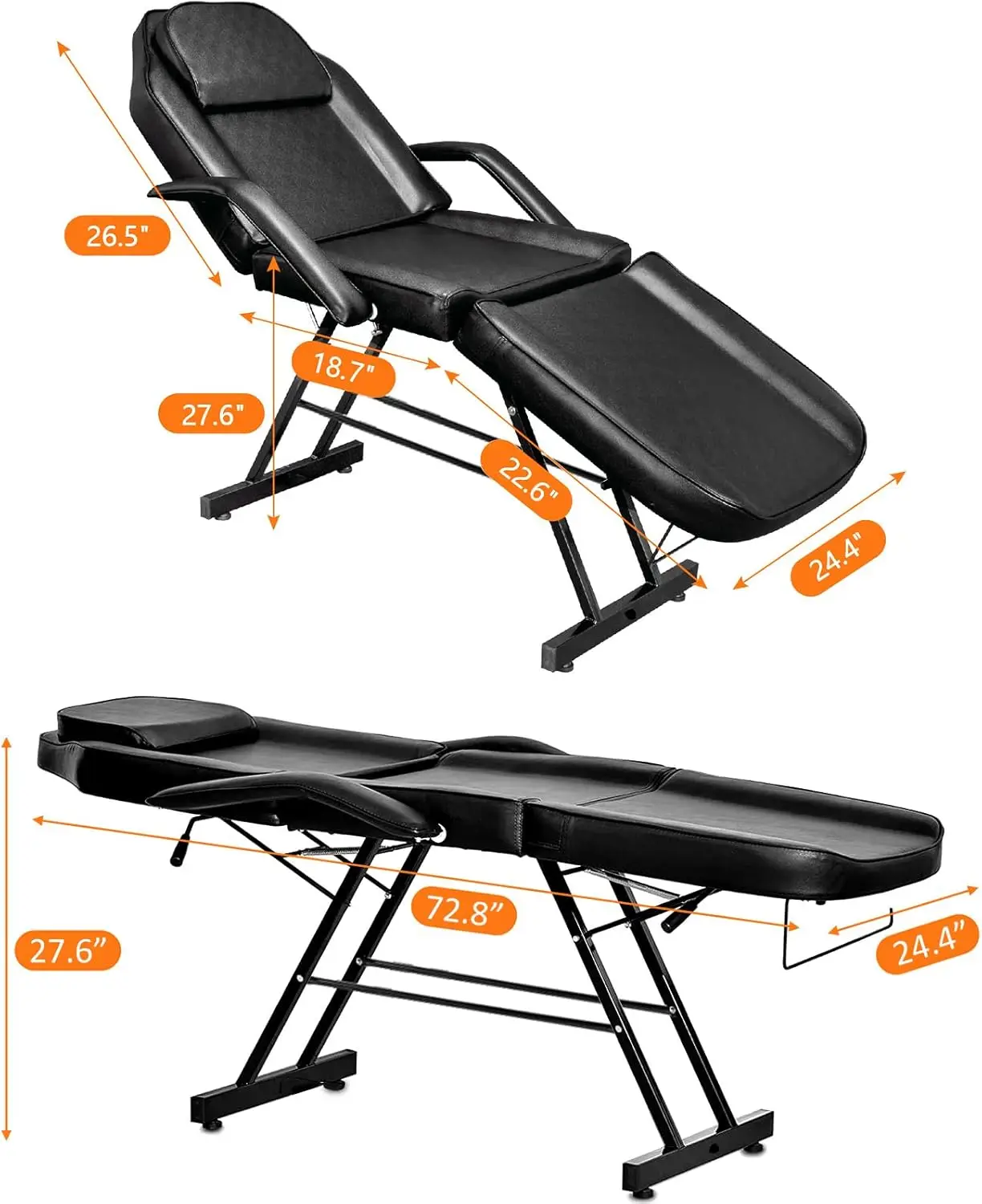 3-Section Multipurpose Massage Bed, Facial Chair Massage Table, Multipurpose Spa Massage Bed With Hydraulic Stool, 73-Inch