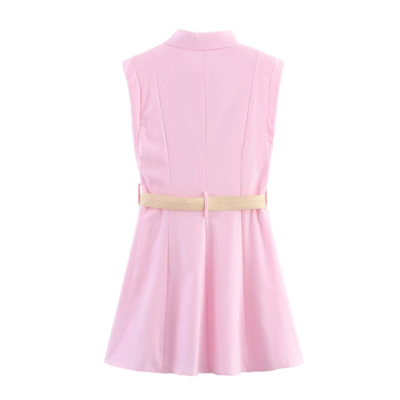 YENKYE Nowe Damskie Sukienki Koszulowe Bez Rękawów z Klapami, Paskiem, Zapinane na Guziki z Przodu, Codzienne Letnie Krótkie Sukienki Damskie Vestidos