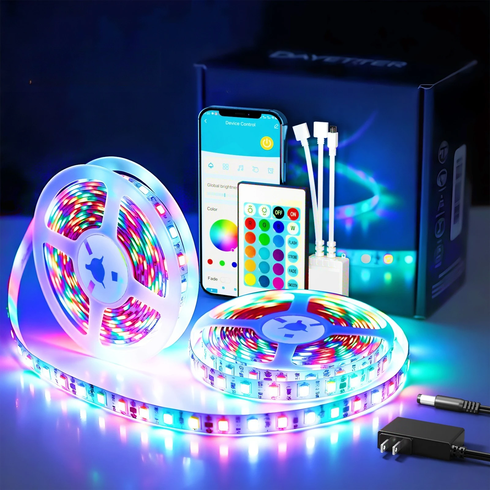 

200ft Smart Led Light Strip, App Control (Rgb Color Changing, Music Rhythm, Timing Switch) Comes with Remote Control for Bedroom, Living Room, Ceiling Decoration.