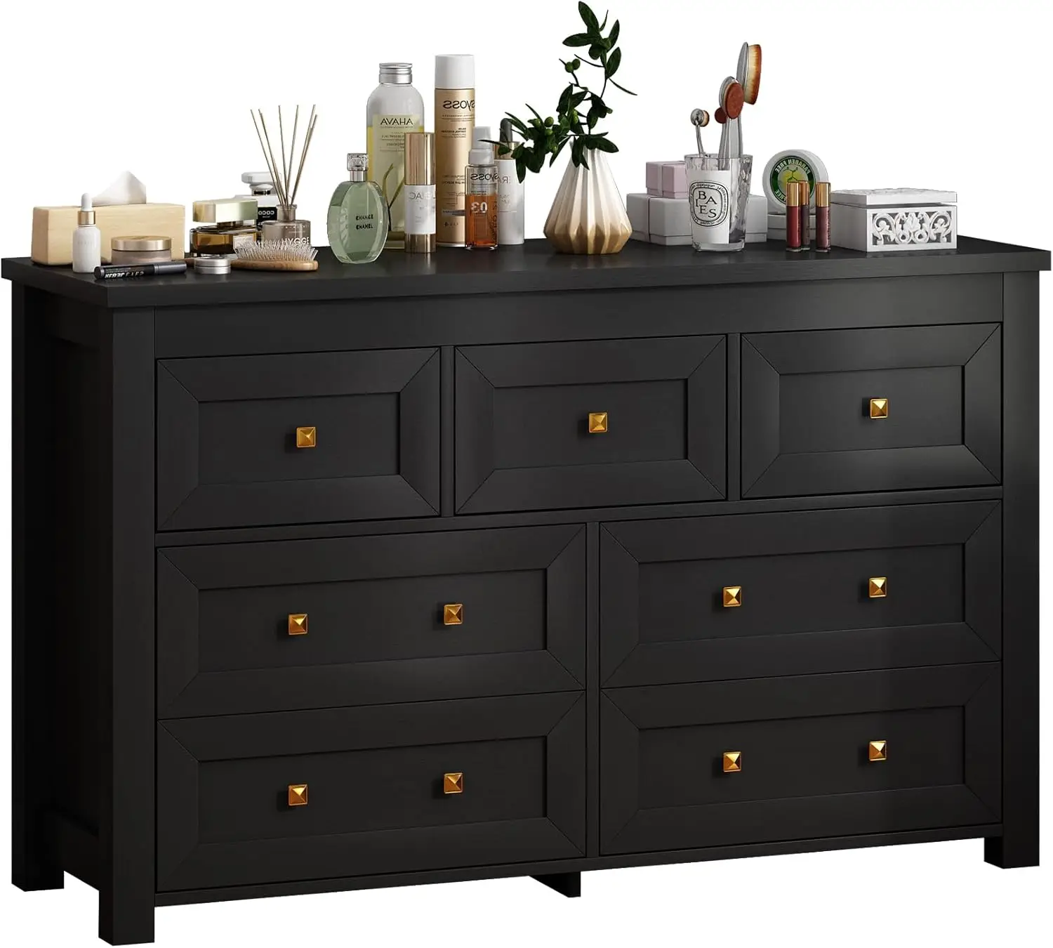 Black 7 Drawers Dresser for Bedroom,Wood Farmhouse Storage Chest of Drawers, Dresser with Metal Handles