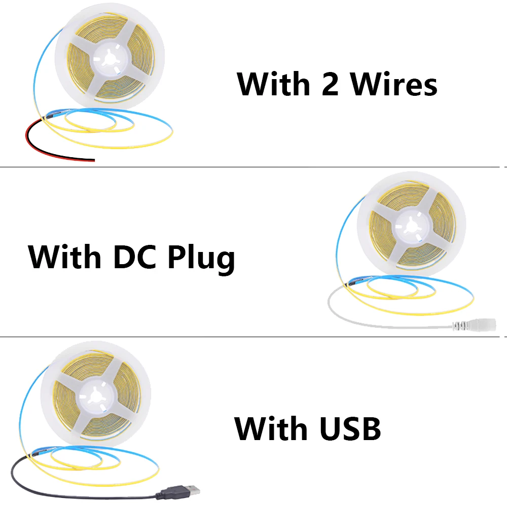 3MM COB LED Strip 5V 320LEDs/m High Density Flexible Dimmable COB LED Tape White/Warm White/Natural White/Yellow/Green/Red/Pink