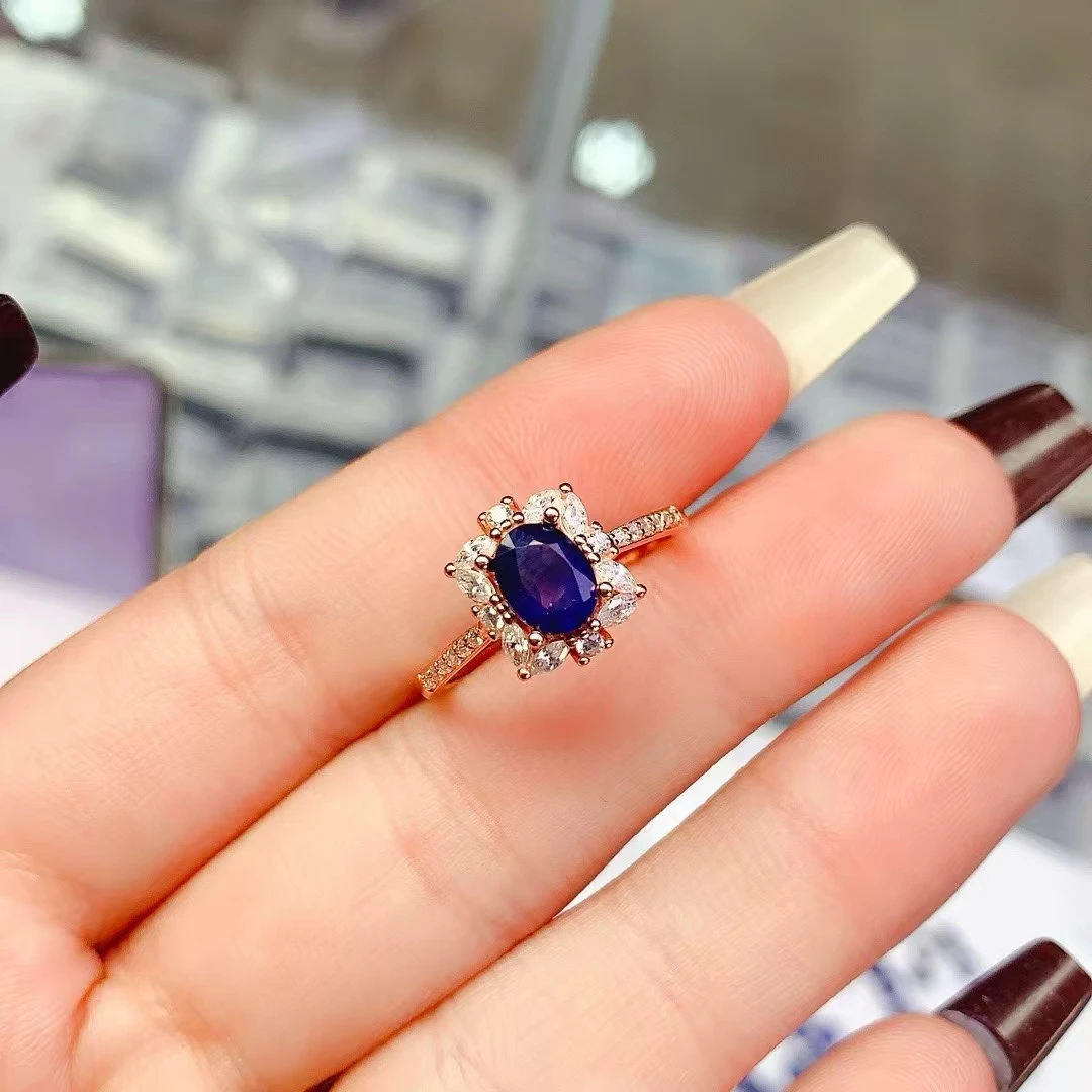 KJJEAXCMY 925 sterling silver Ring set with natural Sapphire,high-definition transparency,simple design interprets elegance