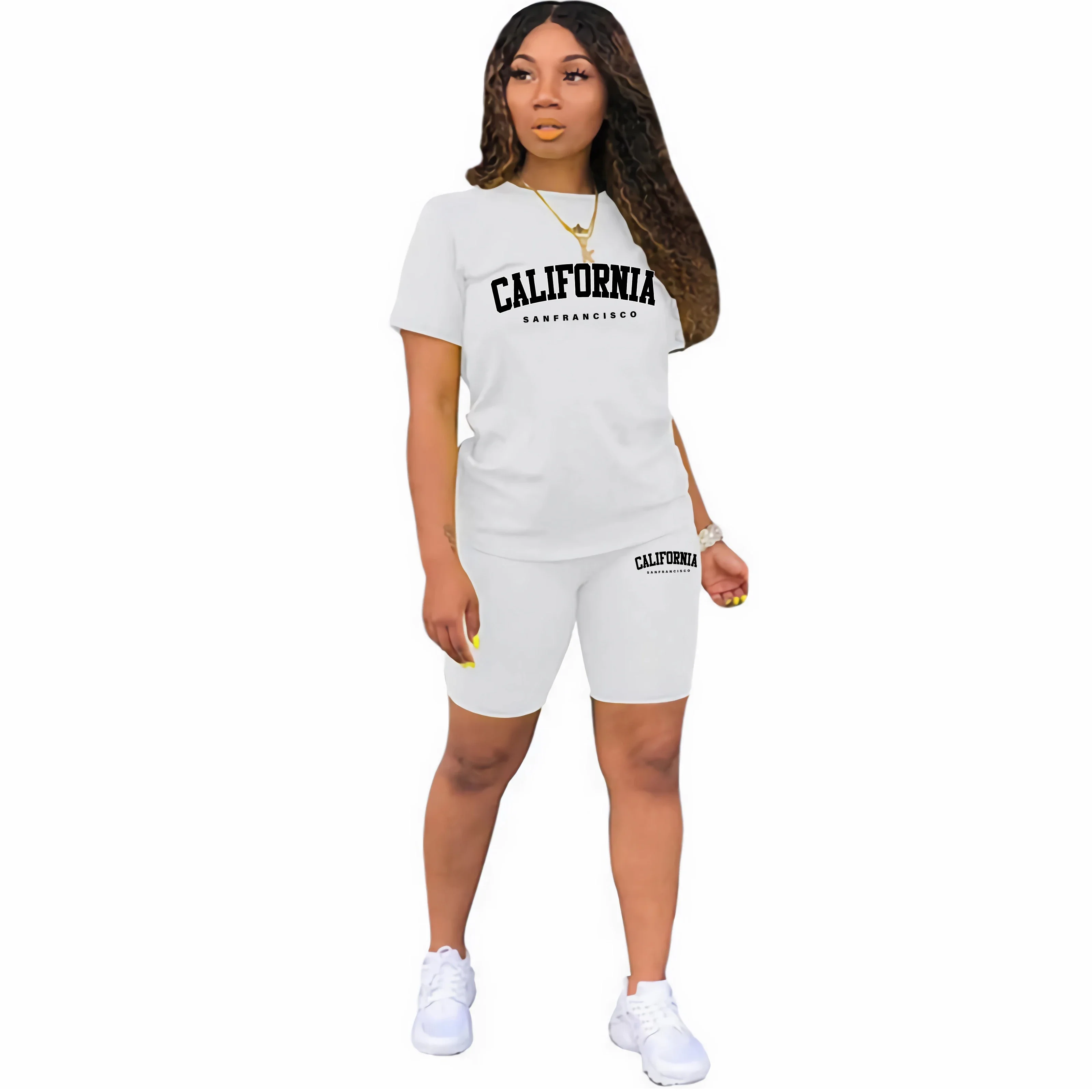 New Two Piece Set for Women Tracksuit Woman Clothing Casual Short Sleeve O-Neck 2024 Summer T-Shirts Daily Shorts Matching Sets