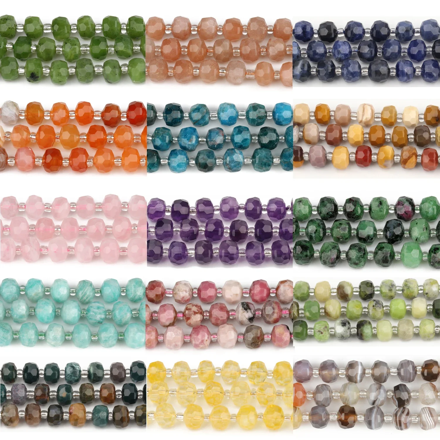Genuine Natural Column Stone Beads Amethysts Amazonite Tourmaline Faceted Gemstones Beads for Jewelry Making DIY Unique Bracelet