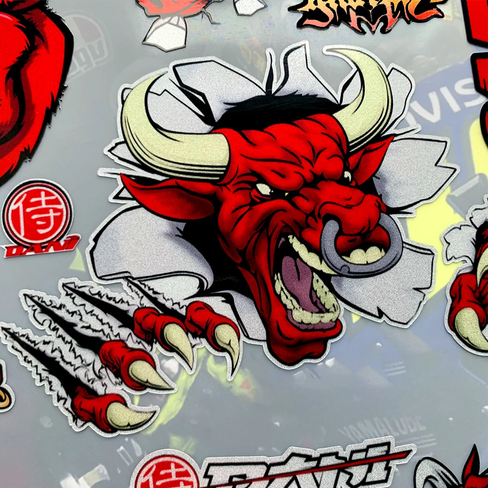 Angry Bull Reflective Motorcycle Sticker Personality Funny Motorcross Helmet Body Decals