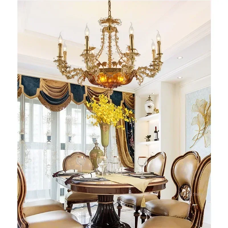 French chandelier for bedroom and dining room retro and creative country style luxurious villa all-copper lamp fixture