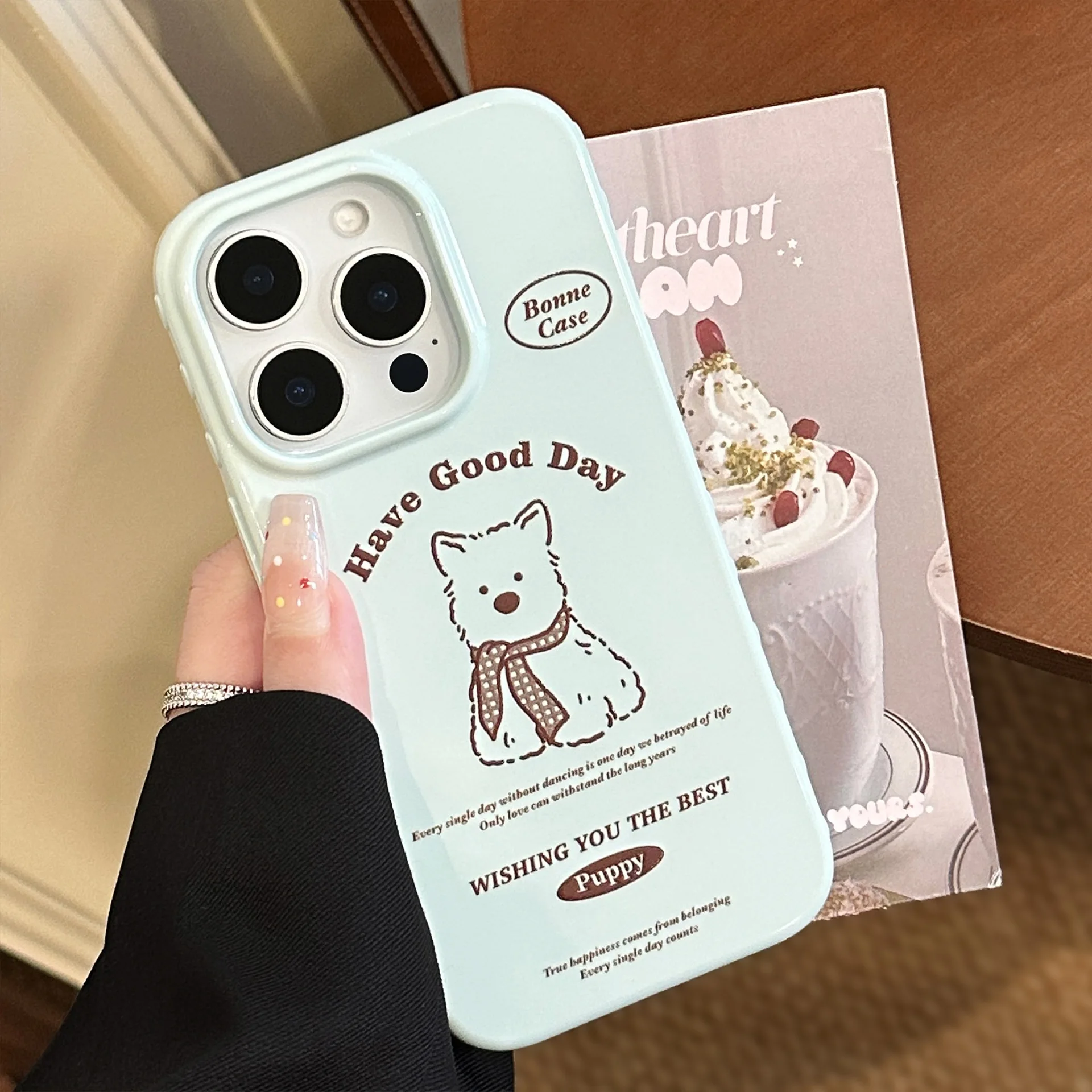 Luxury English Letters Cartoon Puppy Pattern Phone Case For iPhone 17 16 15 14 13 12 Pro Max Shockproof Protective Soft Cover - view 3