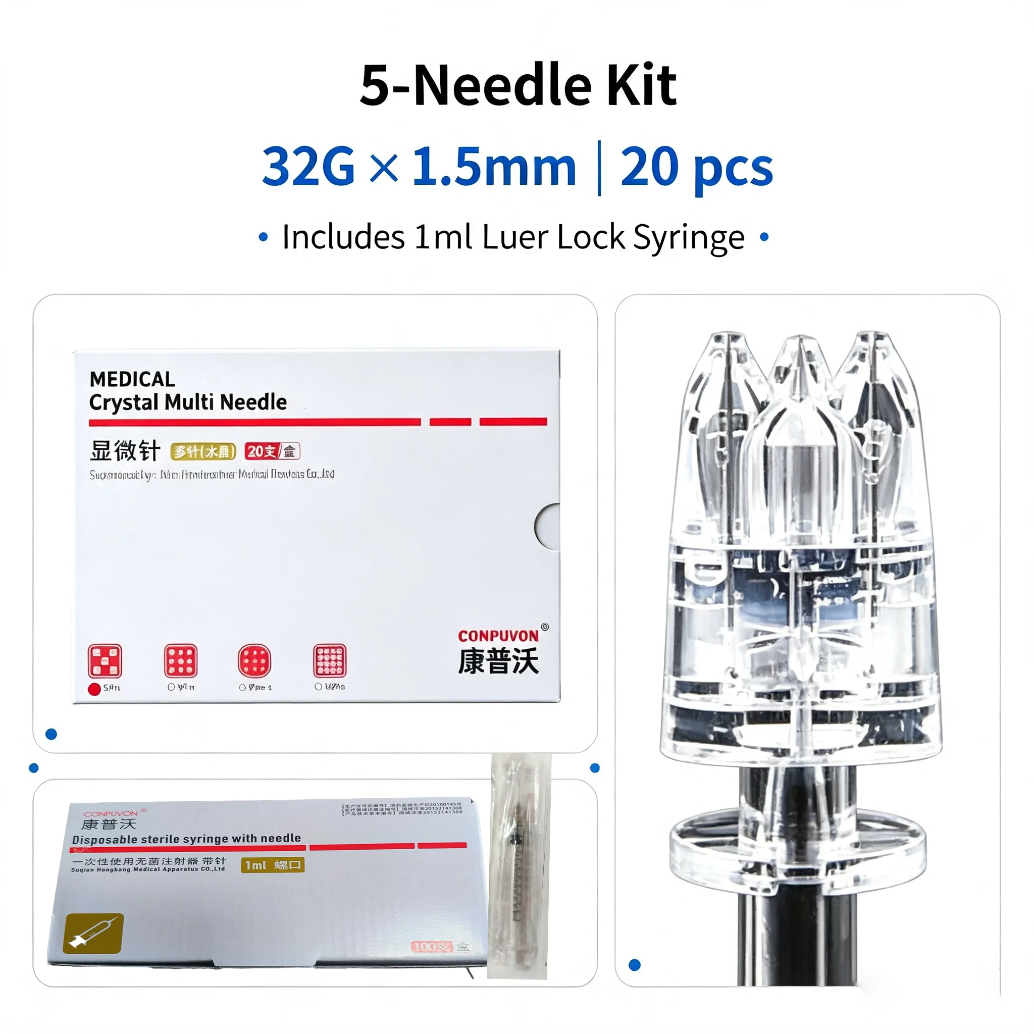 crystal-multi-needle-5-pin-mesotherapy-needle-for-scalp-hair-growth-free-gift-of-1ml-screw-syringe
