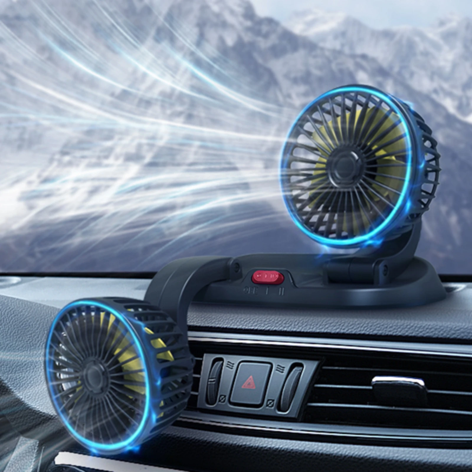twoHead Car Fan Pivoting Dual Head Car Fan Wired Slim for Road Trippers, Trucks
