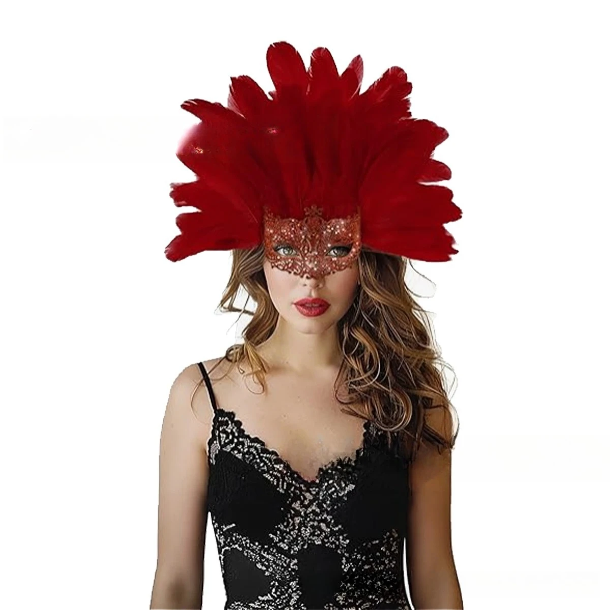 قناع ريش نصف وجه على الطراز القوطي للهالوين للسيدات، قناع كرة كرنفال البندقية