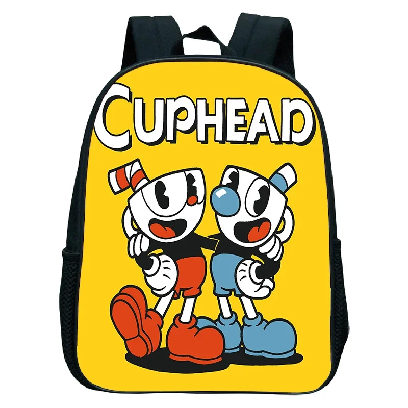 Cuphead Cartoon Print School Bags Toddler Boys Kindergarten Backpack 12 Inch Waterproof Bookbag Girls Anime Backpack Kids Bags