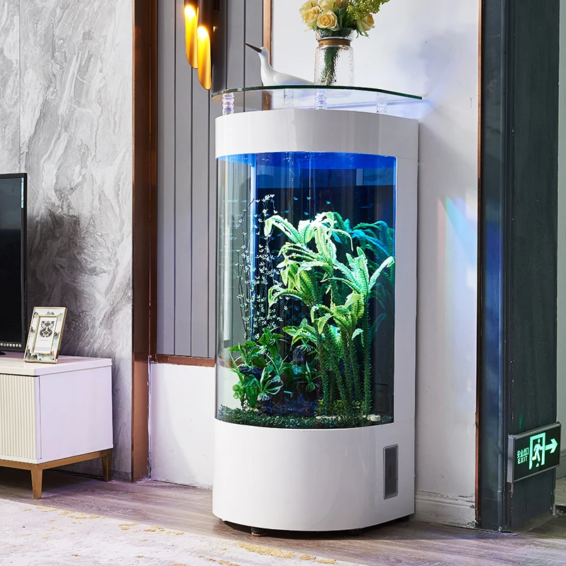 Light luxury fish tank living room, small household semi-circular floor-to-ceiling glass ecological tank free of water change