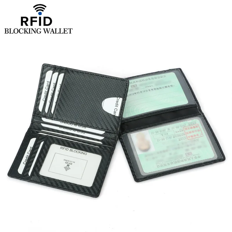 

Men Card Holder Wallet Carbon Fiber Ultra-thin Card Wallet RFID Protection Slim Bifold Male Purse Mini Driver's License Case