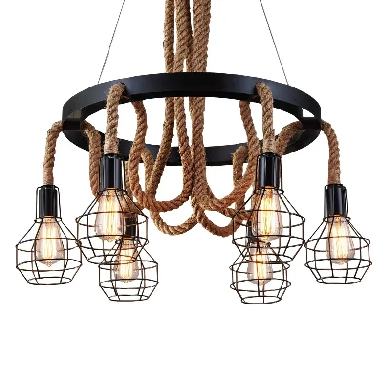 

Industrial Style Clothing Store Restaurant Hemp Rope Pending Lamp Hot Pot Shop Coffee Shop Retro Nostalgic Bar Chandelier