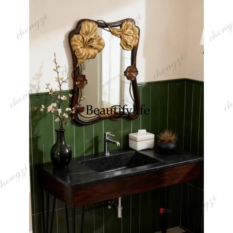 D183 French retro cosmetic mirror wall-mounted bathroom bathroom mirror new Chinese classical bedroom entrance decorative mirror