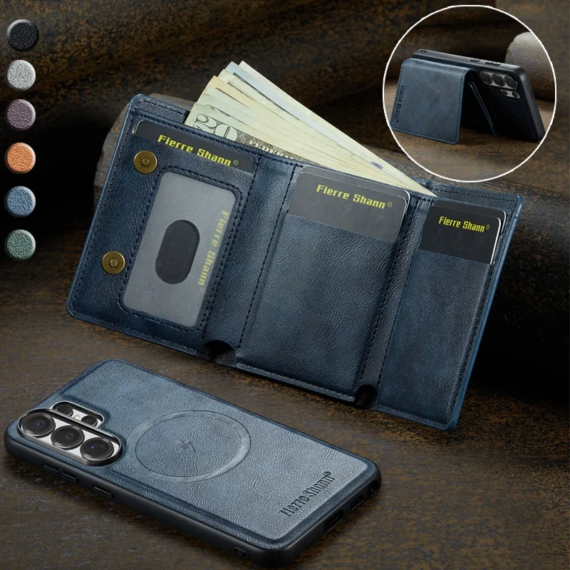 

Luxury Leather Wallet Phone Case for Samsung Galaxy S26 Ultra S25 Plus S24 FE S23 S22 for Magsafe Card Holder Cover Funda Hoesje