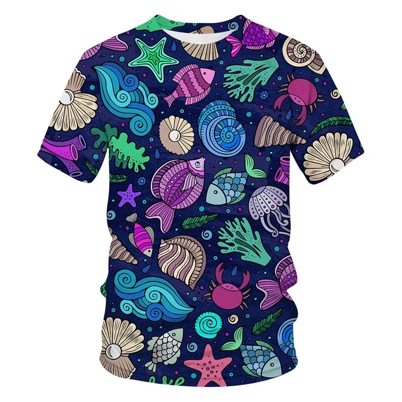 Fashionable and Leisure Ocean Life Pattern Men's Printed T-shirt Hip Hop Street Round Neck Plus Size Comfortable Short Sleeve