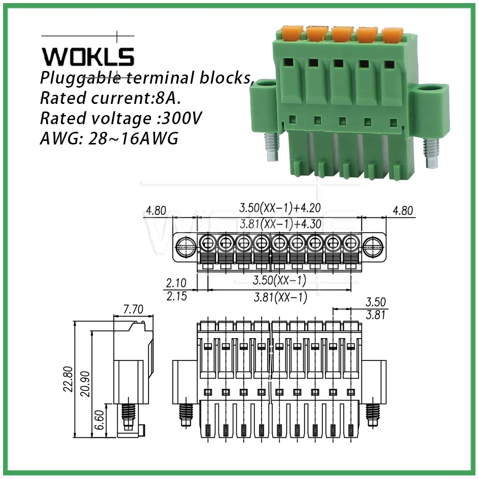 10PCS/lot 3.5mm Pitch connector screwless PCB terminal blocks models 15EDGKNM 3.5 KF2EDGKN FMC1.5/-STF-3.5