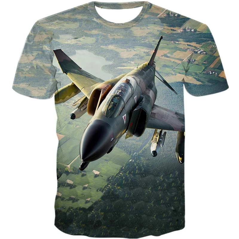 Cool 3D Printed Fighter Aircraft T-shirt Men\'s Summer Airplane Fans Casual Sports Fitness Tees Tops Short Sleeves Kids T Shirts