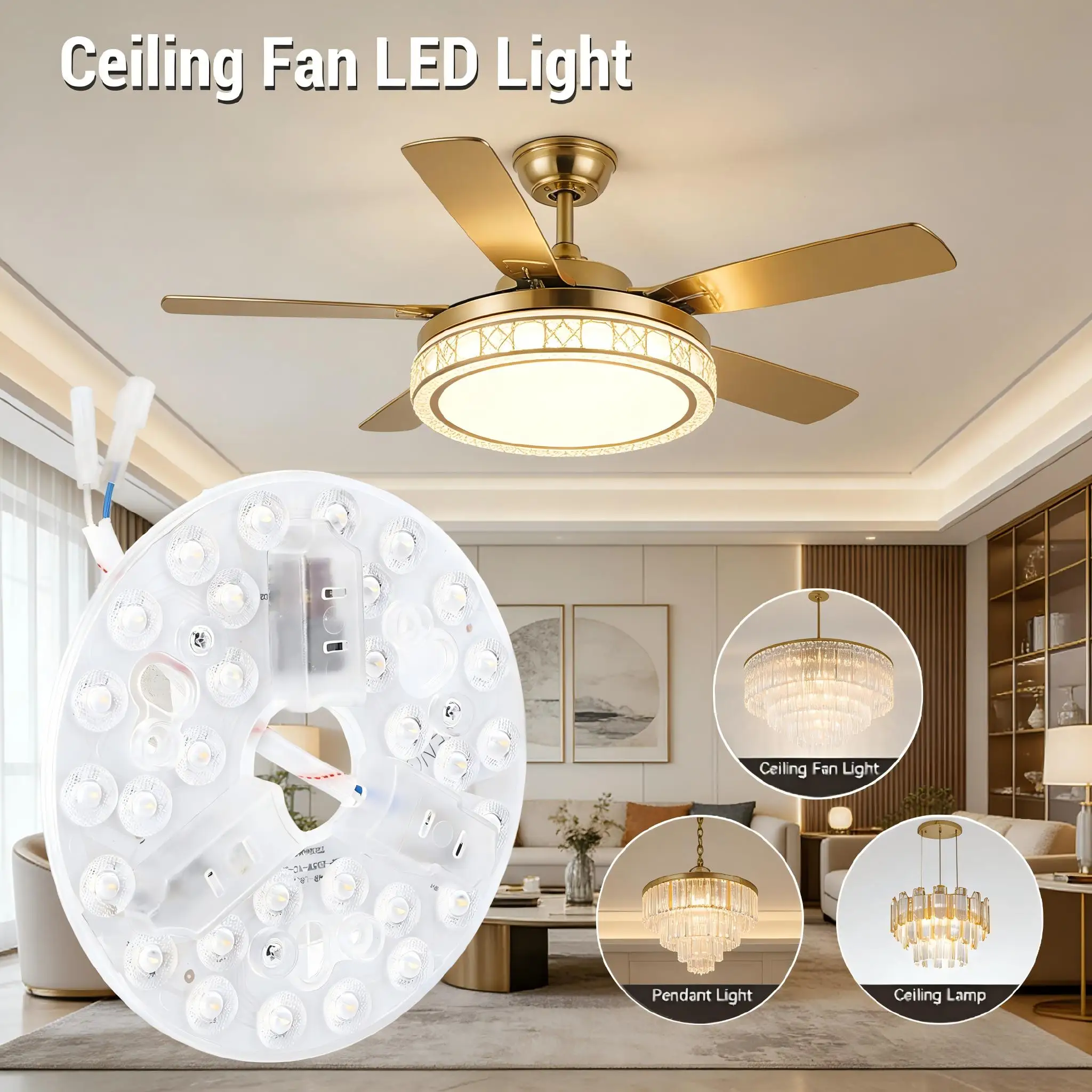 LED Ceiling Fan Light Source Kit 5.3 Inch 15W 3CCT 3 Color Dimmable Round Panel Replacement Lamp Module Multifunctional 95-265V - view 2