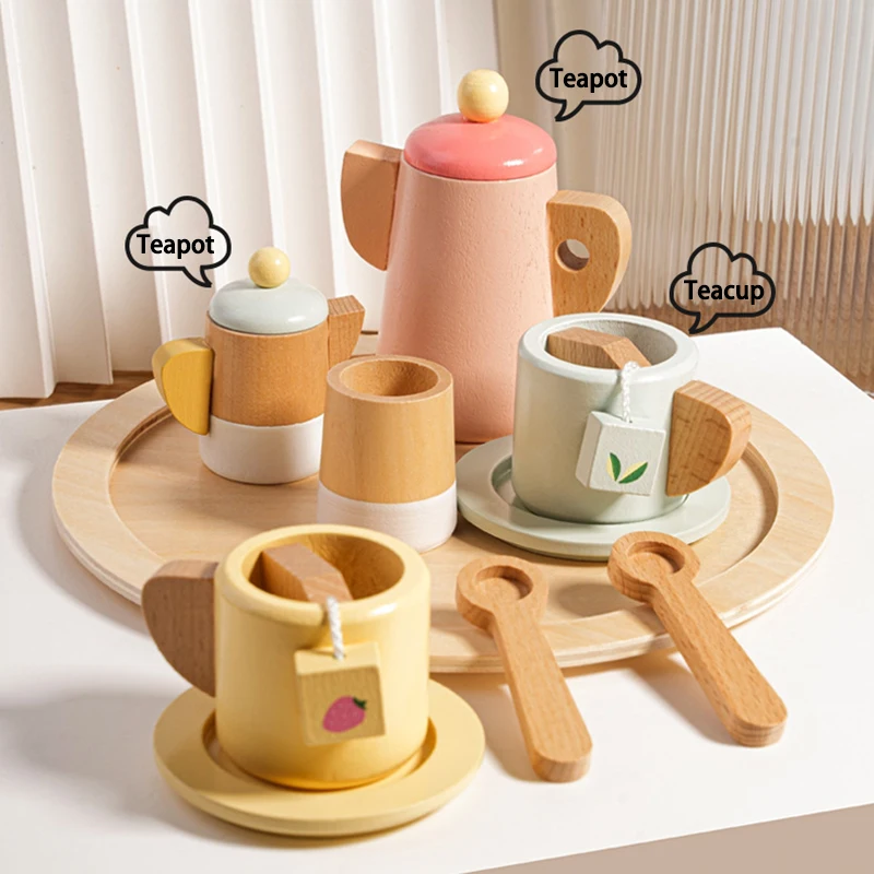 Wooden Pretend Plays Girls Toys Kitchen Game Simulated Makeup Play House Afternoon Tea Playset Cuting Food Educational Toys Gift