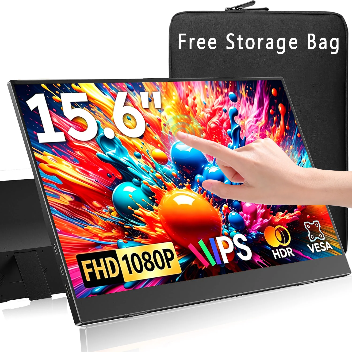 15.6 Inch Portable Touch Monitor 1920*1080P FHD IPS 1000:1 300Nits With Type-C Mini HDMI For Laptop Phone TV XBox  PS4/5 Switch