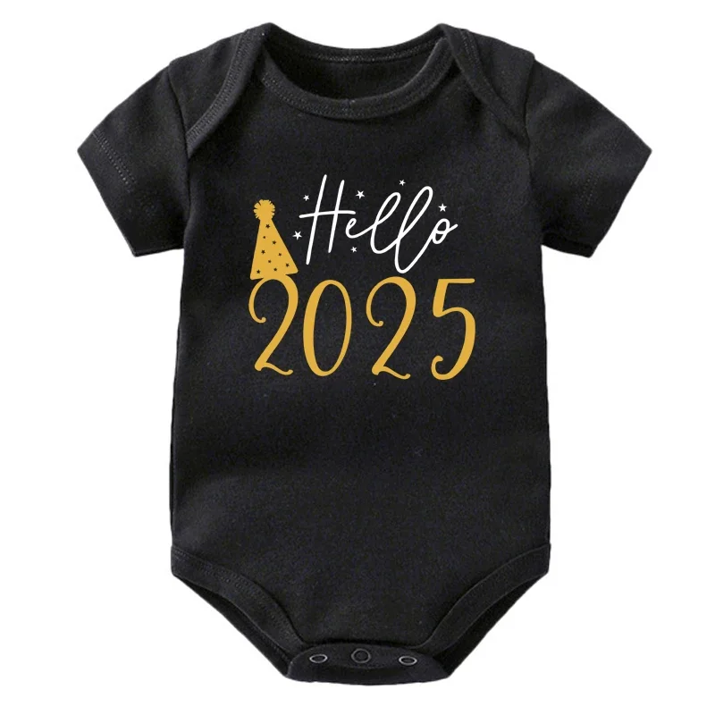 Hello 2025 Baby Bodysuit Cotton Short Sleeve Infant Rompers Body Baby Boys Girls New Year Ropa Clothes Newborn Christmas Gift