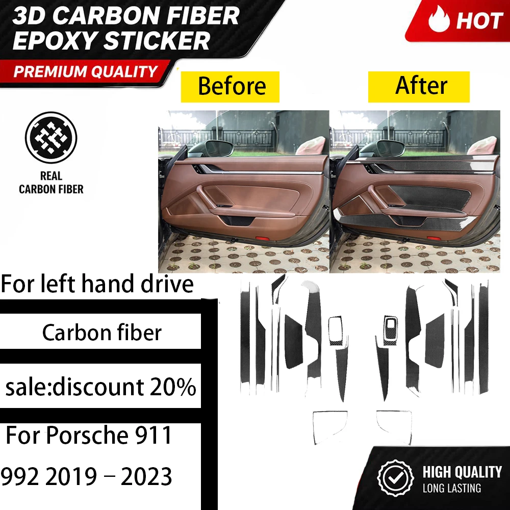 For Porsche 911 992 2019 2020 2021 2022 2023 Carbon Fiber Door trim set decorative cover Car Interior Accessories Stickers