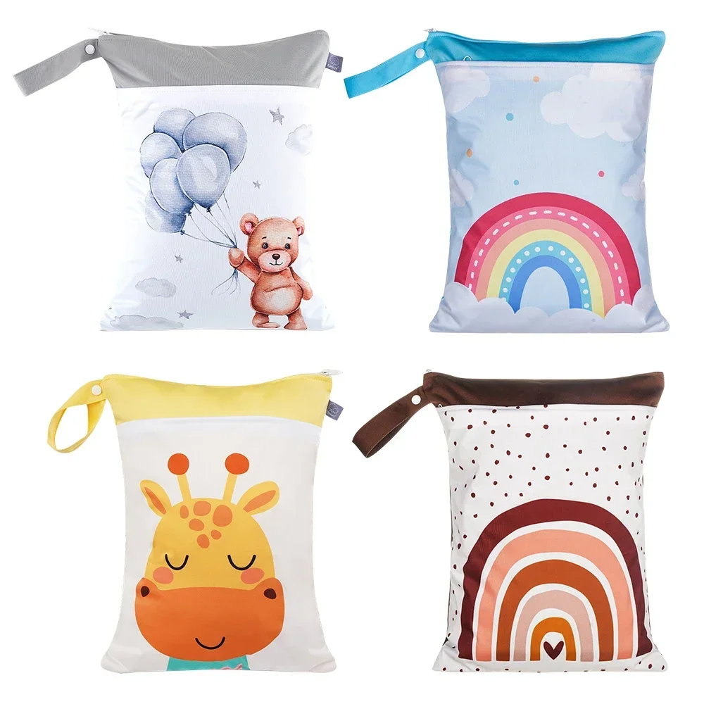 

Baby Diaper Storage Bag Cartoon Print Waterproof Wet Dry Nappy Zipper Handbag Stroller Carry Pack Travel Outdoor Wet Diaper Bag