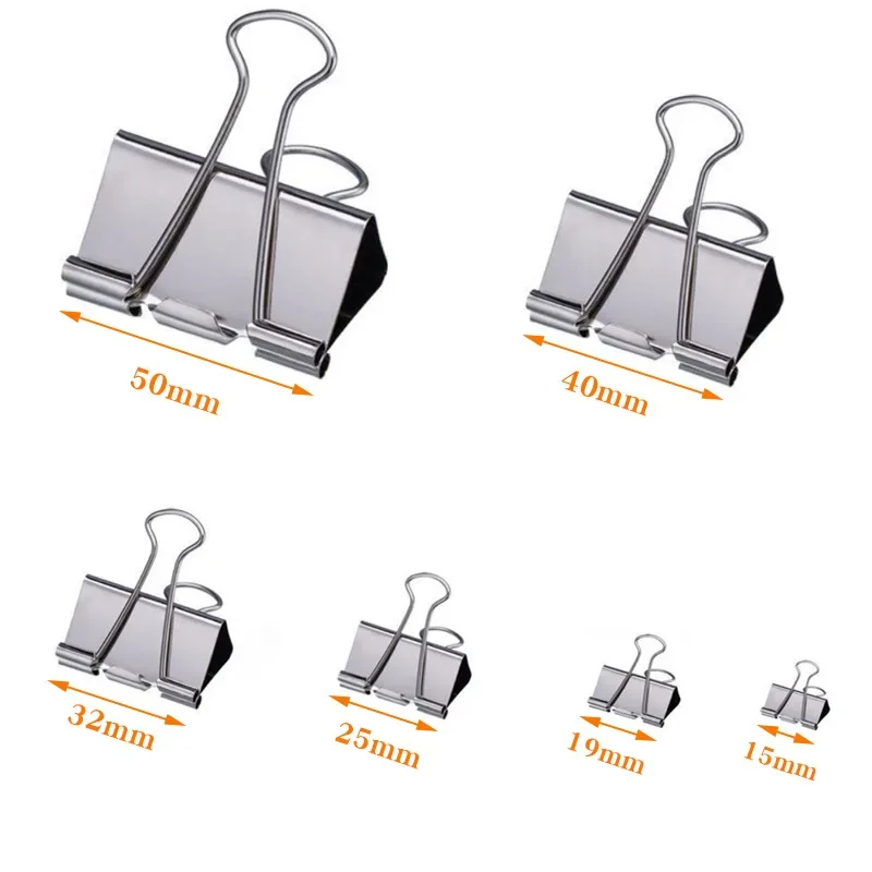 5-30 Pcs Binder Clips Metal File Paper Clips stainless Paper Clip Clamp 15/19/32/50mm Stationery Clip Office School Supplies