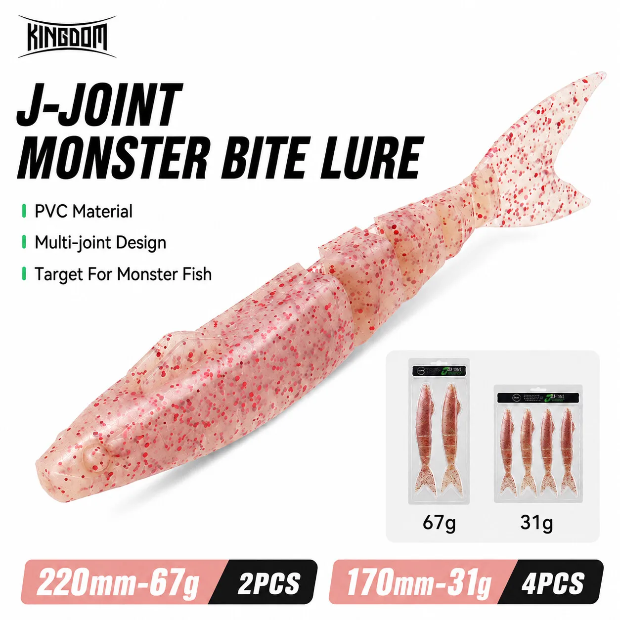 KINGDOM J-Joint Monster Bite Weichköder 170mm 31g 220mm 67g Mehrteiliger PVC-Swimbait Weichköder für Großraubfisch-Meeresangeln