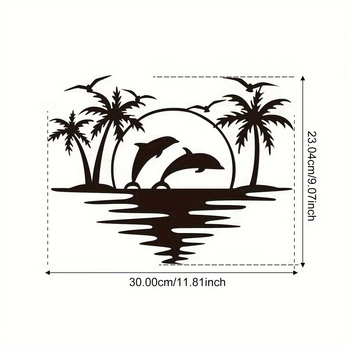 Creative Dolphin Coconut Tree Beach Iron Indoor Outdoor Crafts Decoration, Great for Living Room Bedroom, Hallway,Wall Sticker