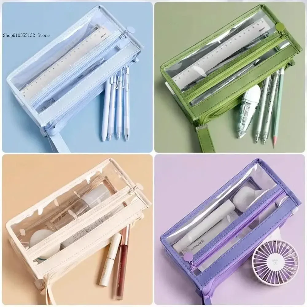 TPU Material Exam See Through Large Capacity Simple Makeup Bag Multi Functional Open Convenient Pen pencil storage Bag