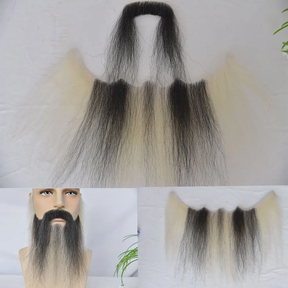 Falso mão cheia amarrada barba para homens, cabelo humano longo, barbas falsas de cabra, renda, bigode falso invisível, molho de Halloween