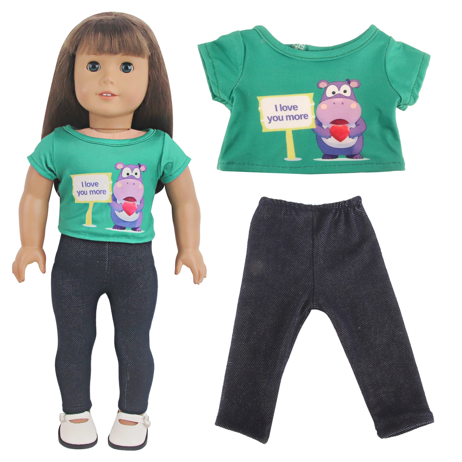 

Зеленая футболка + штаны, комплект одежды для 18-дюймовых американских кукол, милая повседневная одежда для 43 см новорожденных и новорожденных, Россия, игрушка «сделай сам» для девочек