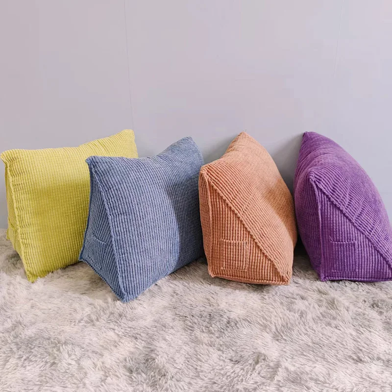 Triangular Backrest Pillow Corduroy Wedge Soft Sofa Reading Pillow Positioning Support Cushion For Bed Office Home Sofa Decor