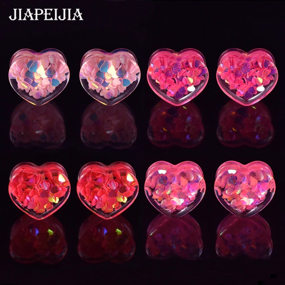 8-30mm Pink Heart-shaped Acrylic Ear Tunnels Plug and Gauges Ear Expander Stretching Studs Body Piercing Jewelry