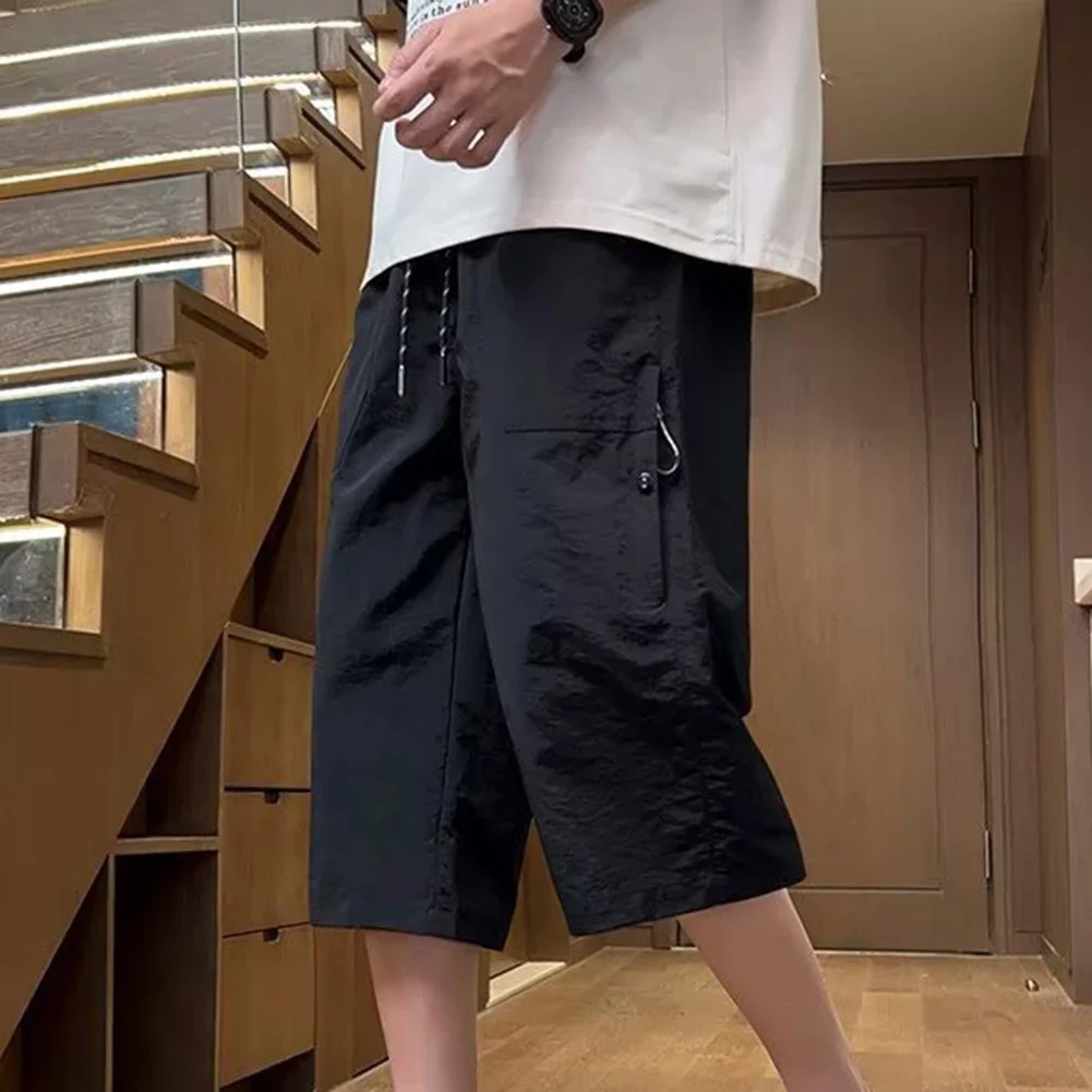 Casual Ice Silk Overalls Pockets Leisurewear 2XL Cropped Overalls Slight Elastic Fabric Club Apparel Daily Use