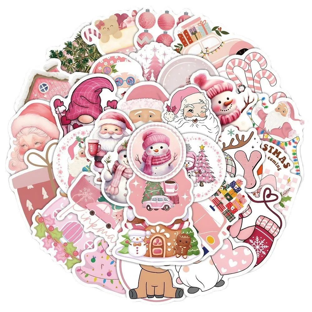 50Pcs Cute Pink Christmas Santa & Snowman Stickers for Bike & Pencil Case Decals Peel Joy Sticker Store