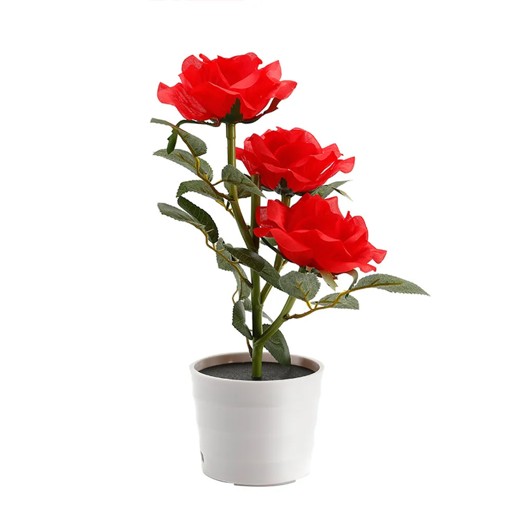 

Solar Rose Flower Lights Red LED Lighted Artificial Pot 3 LED Lights Romantic Night Lamp Garden Room Office Hotel