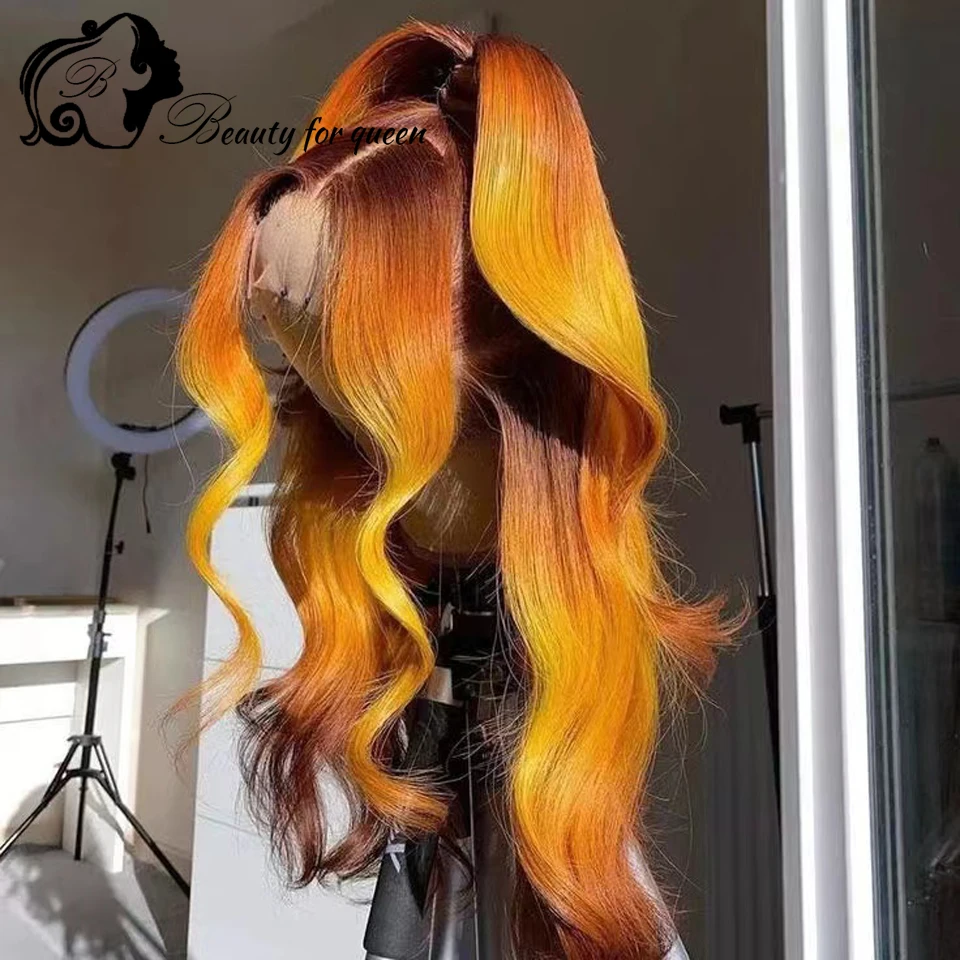 Tawny Human Hair Wigs 100% Human Hair Quality 13x4 Lace Frontal Wig Long 180% Density Wearing Wigs While Shopping Is Great HD