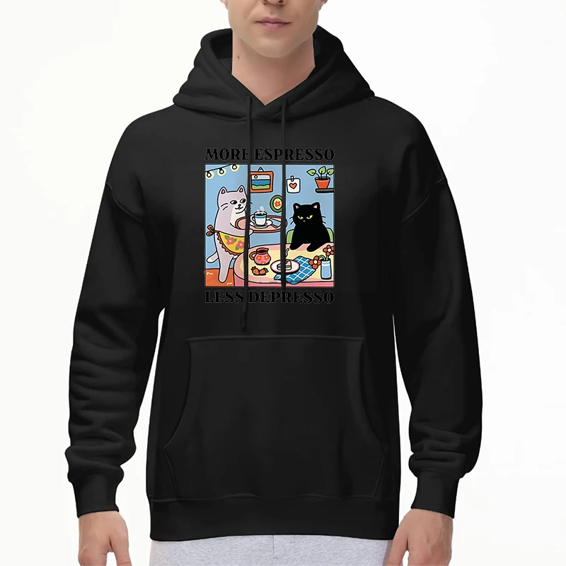 أكثر اسبريسو أقل ديبرسو رسالة القطة السوداء هوديي الرجال النساء مضحك القهوة القط طويلة الأكمام عارضة الخريف البوليستر هوديي قمم #5