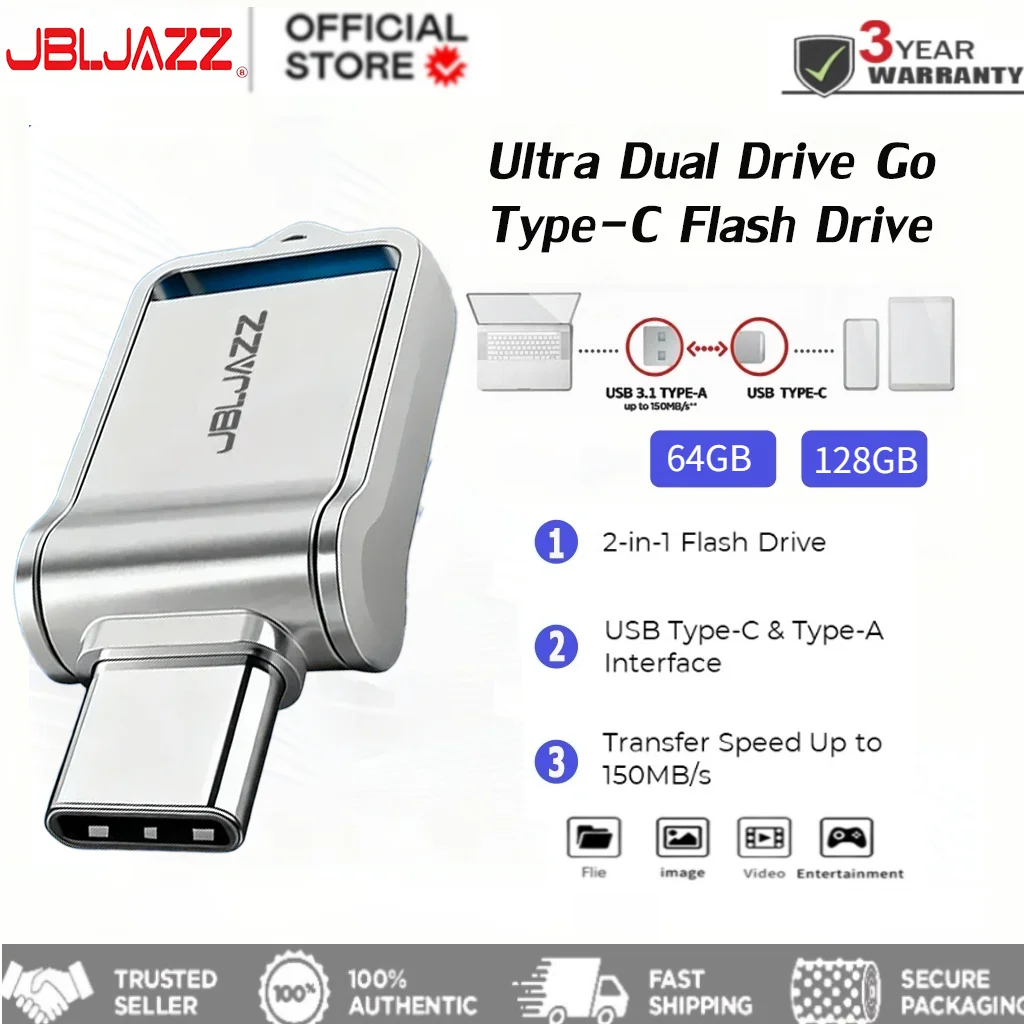 Pendrive usb de alta velocidade, 128gb, interface tipo c, uso duplo, pen drive de memória para celular, disco de computador