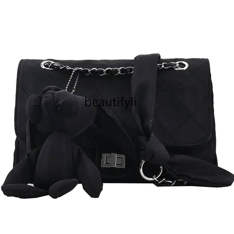 

zq Rhombus Nylon Bag Winter Large Capacity Shoulder Chain Bag All-Match Crossbody Tote Bag