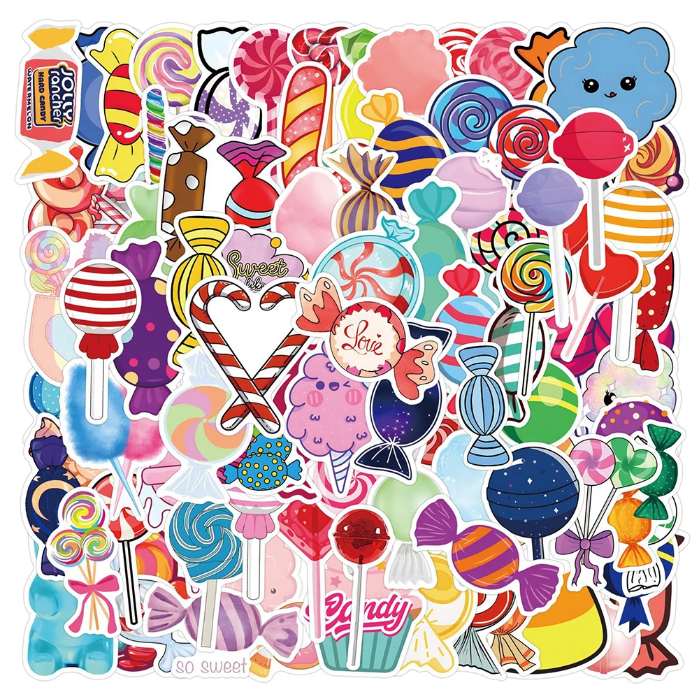 10/30/55/110PCS Cartoon Snacks Candy Lollipop Stickers Cute Graffiti Decoration Laptop Water Cup Waterproof Decals Kids Toy