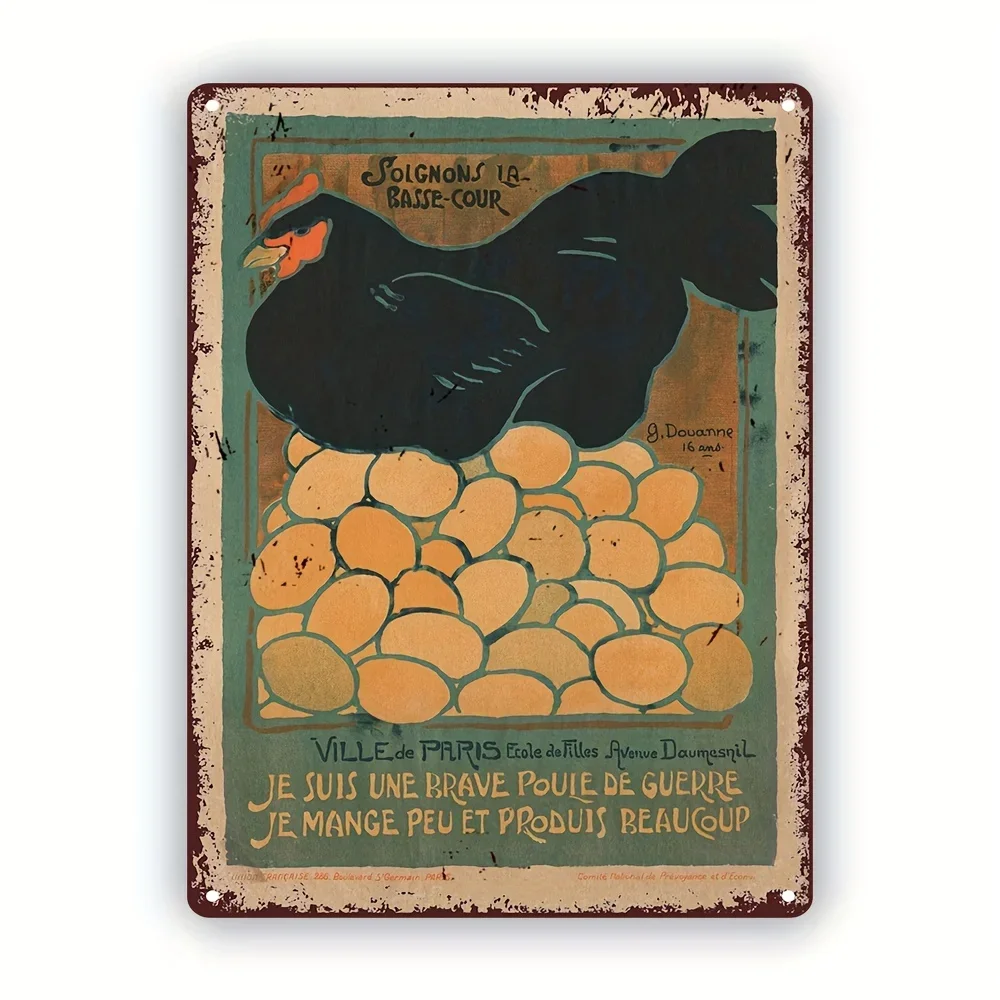 

Vibrant Watercolor Rooster Meadow Land Gather Sign Retro-Style Hen Metal Tin Poster Vintage Wall Decor Whimsical Farmhouse Art