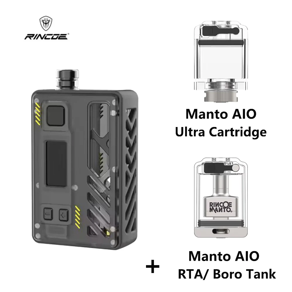 Original Rincoe Manto AIO Ultra RTA Kit 80W Box Mod Vape Ultra Pod Cartridge & RTA Boro Tank TC RBA Electronic Cigarette MTL DTL