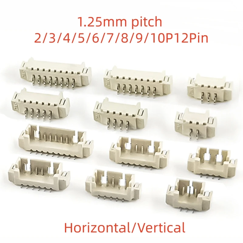 50Pcs JST 1.25mm 2P 3P 4P 5P 6P 7P 8P 9P 10P 12PIN SMD Horizontal Vertical Male Plug Connector Pin Header Socket JST 1.25