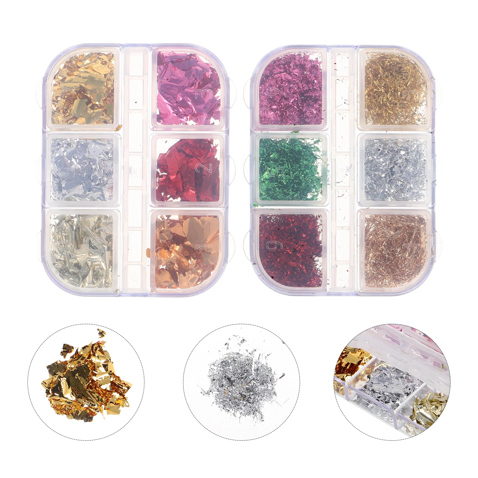 

2 Boxes Holographic Nail Gold Foil Colorful Metallic Nail Art Flakes Sparkle Confetti DIY Manicure Glitter Decoration