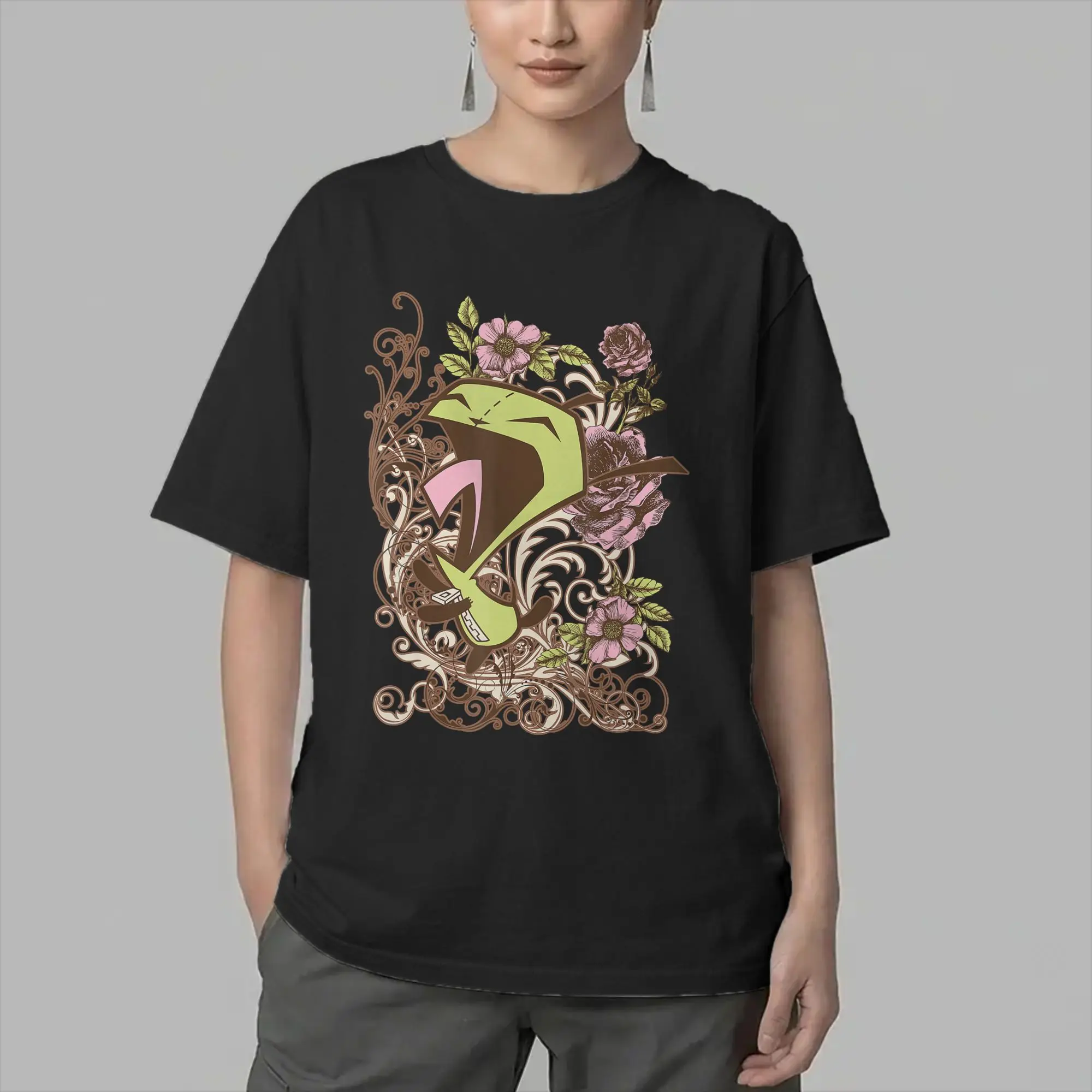 Men Invaders Zim Gir Screaming Floral T Shirts  Cotton Clothes Humorous Short Sleeve Round Collar Tee Shirt 4XL 5XL T-Shirts